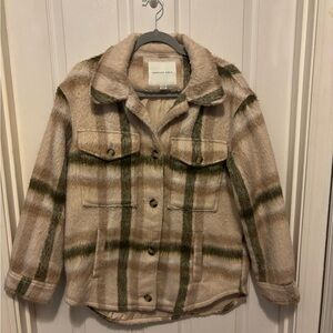 American Eagle Outfitters Plaid Teddy Jacket - Green and Tan